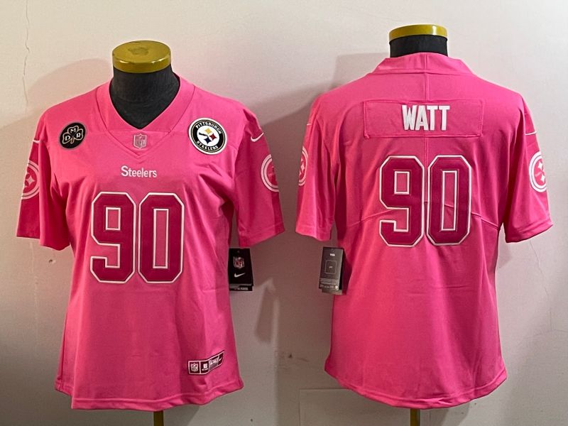 Women Pittsburgh Steelers #90 Watt Pink 2024 Nike Vapor Limited NFL Jersey style 4->women nfl jersey->Women Jersey